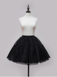 Black Fluffy Mesh Punk Style Silver Yarn Trim Classic Lolita Elastic Band Petticoat