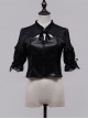 Dark Sweet Cool Style Pleated Cutout Bow Tie Metal Buckle Decoration Leather Short Sleeve Punk Lolita Shirt