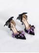 Black Romantic French Style Bow Knot Lace Trim Classic Lolita Pearl Decoration Pointed Toe High Heels