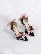 Black Romantic French Style Bow Knot Lace Trim Classic Lolita Pearl Decoration Pointed Toe High Heels