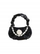 Romantic Three-Dimensional Camellia Decoration Solid Color Pleated Bow Classic Lolita Pearl Chain Leather Tote Bag