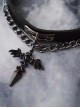 Gothic Black Wings Crucifix Metal Chain PU Halloween Goth Lolita Necklace