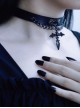 Gothic Black Wings Crucifix Metal Chain PU Halloween Goth Lolita Necklace