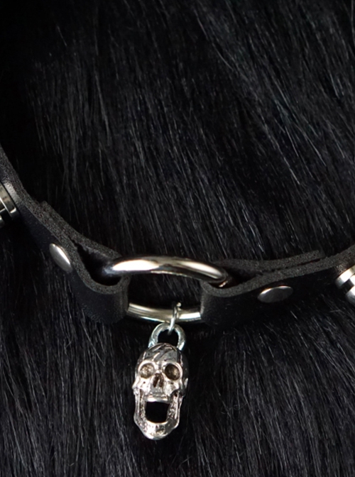 Gothic Style Metal Rivet Stitching Skull Black PU Halloween Gothic Lolita Necklace