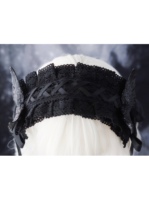 Gothic Black Wings Lace Cross Bow-Knot Frenulum Halloween Gothic Lolita Headband