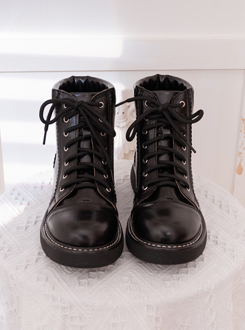 Sweet Cool Solid Color Lace-Up Round Head Soft Girl Autumn-Winter Daily Short Tube Classic Lolita Martin Boots