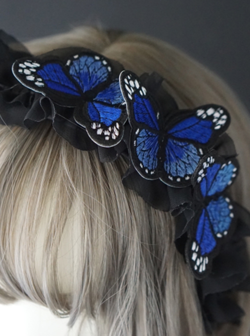 Gothic Black Ruffle Dream Embroidered Butterfly Gothic Lolita Headband