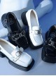 The Black Chain Pledge Series Retro Preppy Style Simple Casual Square Head Thick Bottom Metal Decorate School Lolita Shoes