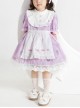 Purple Cartoon Anime Print Ruffle Lace Apron Sweet Lolita Kids Short Sleeve Dress