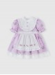 Purple Cartoon Anime Print Ruffle Lace Apron Sweet Lolita Kids Short Sleeve Dress