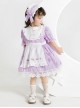 Purple Cartoon Anime Print Ruffle Lace Apron Sweet Lolita Kids Short Sleeve Dress