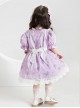 Purple Cartoon Anime Print Ruffle Lace Apron Sweet Lolita Kids Short Sleeve Dress