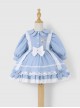 Blue Lovely Petal Collar Embroidered Pleated Ruffle Lace Lantern Sleeve Bow Classic Lolita Kids Long Sleeve Dress