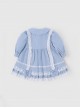 Blue Lovely Petal Collar Embroidered Pleated Ruffle Lace Lantern Sleeve Bow Classic Lolita Kids Long Sleeve Dress