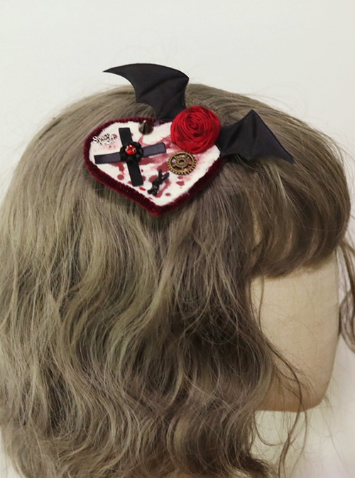 Gothic Cross Gear Rose Bat Wings Gothic Lolita Halloween Heart Hair Clip
