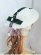 Elegant White Mesh Trim Pearl Dark Green Ribbon Decoration Classic Lolita Flat Cap