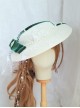 Elegant White Mesh Trim Pearl Dark Green Ribbon Decoration Classic Lolita Flat Cap