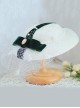 Elegant White Mesh Trim Pearl Dark Green Ribbon Decoration Classic Lolita Flat Cap