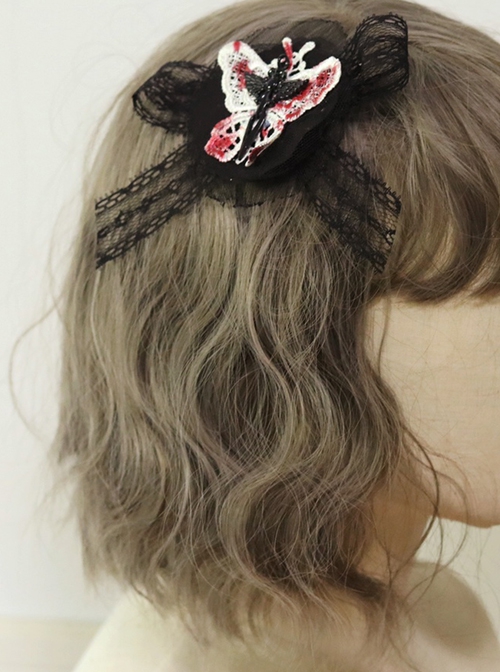 Dark Butterfly Pointer Lace Bow Gothic Lolita Halloween Cool Girl Hair Clip