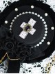 Pure Black Three-Dimensional Rose Metal Cross Chain Pearl Decoration Lace Cross Classic Lolita Top Hat