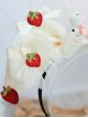 Cute Sweet Pure White Pleated Bow Strawberry Pattern Cute Cow Doll Decoration Classic Lolita Headband