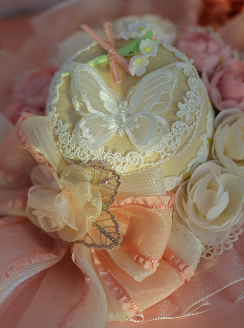 Sweet Pleated Lace Three-Dimensional Flower Decoration Lace Embroidered Butterfly Bow Decoration Lolita Top Hat