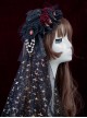 Halloween Dark Pleated Lace Rose Flower Decoration Pentagram Hot Stamping Mesh Pearl Chain Gothic Lolita Top Hat