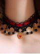 Black Jacquard Embroidered Lace Trim Metal Cross Decoration Heart Shape Design Gothic Lolita Necklace