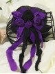 Gothic Style Black Purple Burnt Roses Gauze Mesh Black Beads Decorate Distressed Streamers Gothic Lolita Hairpin