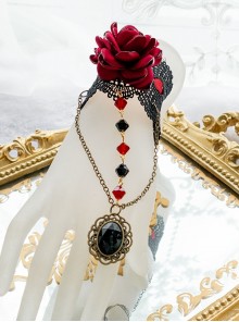 Delicate Jacquard Lace Vintage Court Red Rose Decoration Metal Jewelry Classic Lolita Bracelet