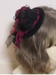 Gothic Style Black Red Dry Rose Pearl Decoration Lace Bow Small Hat Gothic Lolita Hairpin