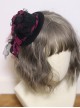 Gothic Style Black Red Dry Rose Pearl Decoration Lace Bow Small Hat Gothic Lolita Hairpin