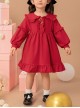 Red Cute Doll Collar Ruffle Bow-Knot Splicing Puff Sleeves Minimalistic Sweet Lolita Kids Dress