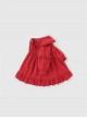 Red Cute Doll Collar Ruffle Bow-Knot Splicing Puff Sleeves Minimalistic Sweet Lolita Kids Dress