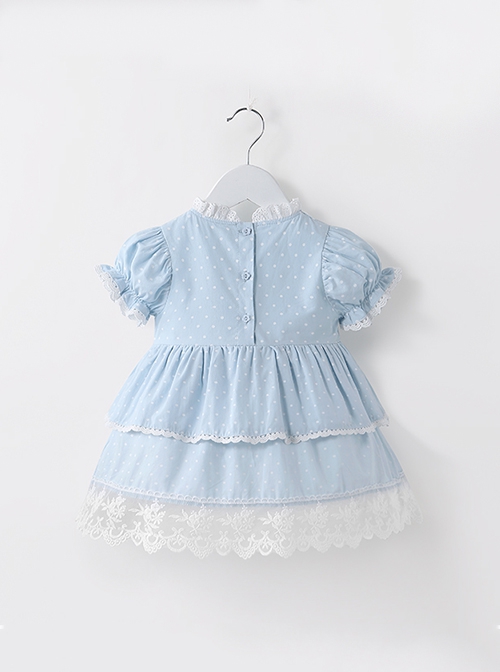 Flower Cute Puff Sleeve Lace Double Layer Hem Polka Dot Short Sleeve Classic Lolita Kids Dress