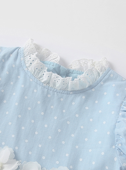 Flower Cute Puff Sleeve Lace Double Layer Hem Polka Dot Short Sleeve Classic Lolita Kids Dress