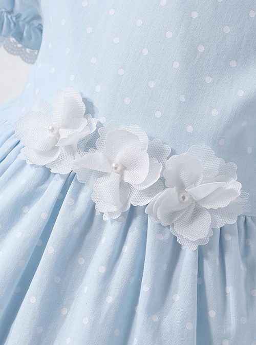 Flower Cute Puff Sleeve Lace Double Layer Hem Polka Dot Short Sleeve Classic Lolita Kids Dress