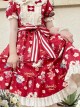 Doll Collar Lace Bear Strawberry Print Puff Sleeve Bow Red And White Striped Belt Sweet Lolita Short Sleeve Dress