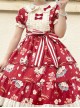 Doll Collar Lace Bear Strawberry Print Puff Sleeve Bow Red And White Striped Belt Sweet Lolita Short Sleeve Dress