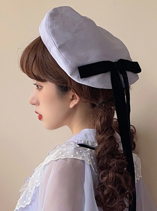 Solid Cute Color Bow Ribbon Decoration Classic Lolita Beret