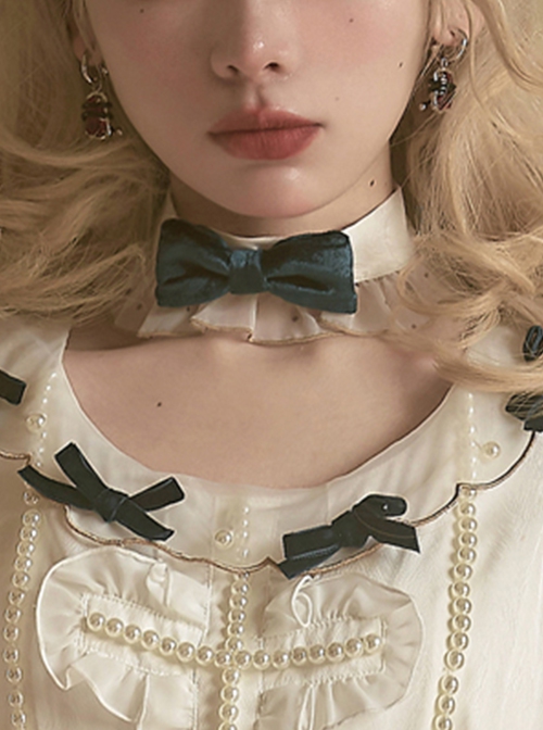 Solid Bow Polka Dot Ruffle Classic Lolita Necklace