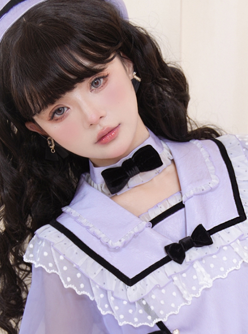 Solid Bow Polka Dot Ruffle Classic Lolita Necklace