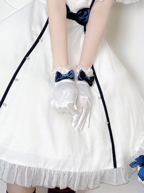 Bow Pearl Embellished Ruffled Polka Dot Solid Classic Lolita Gloves