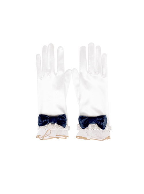 Bow Pearl Embellished Ruffled Polka Dot Solid Classic Lolita Gloves