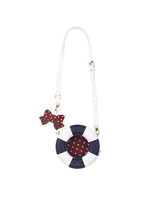 Small Navy Series Polka Dot Bow Pendant Contrast Color Swim Ring Letter Print Classic Lolita Crossbody Bag