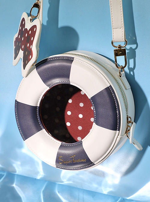 Small Navy Series Polka Dot Bow Pendant Contrast Color Swim Ring Letter Print Classic Lolita Crossbody Bag