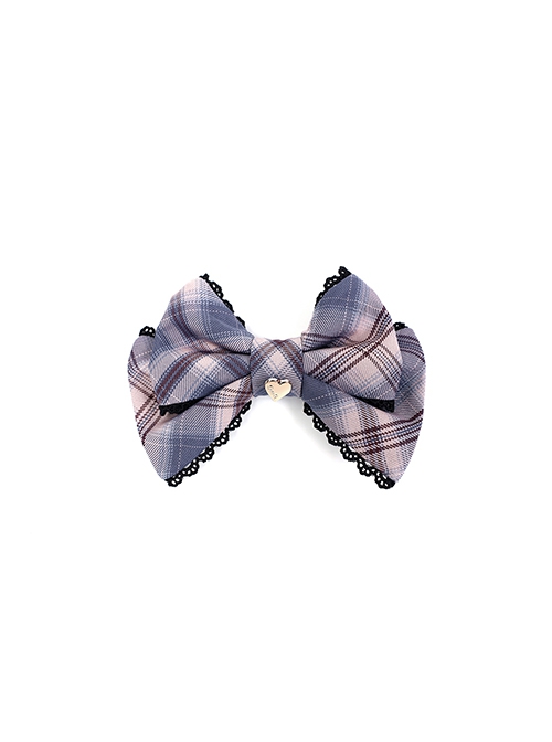 Plaid Heart Lace Classic Lolita Bow Edge Clip