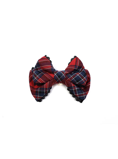 Plaid Heart Lace Classic Lolita Bow Edge Clip