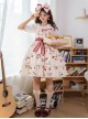 Little Bear Strawberry Print Red-White Striped Bow Belt Sweet Lolita Lace Ruffle Sleeveless Dress