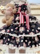 Little Bear Strawberry Print Red-White Striped Bow Belt Sweet Lolita Lace Ruffle Sleeveless Dress